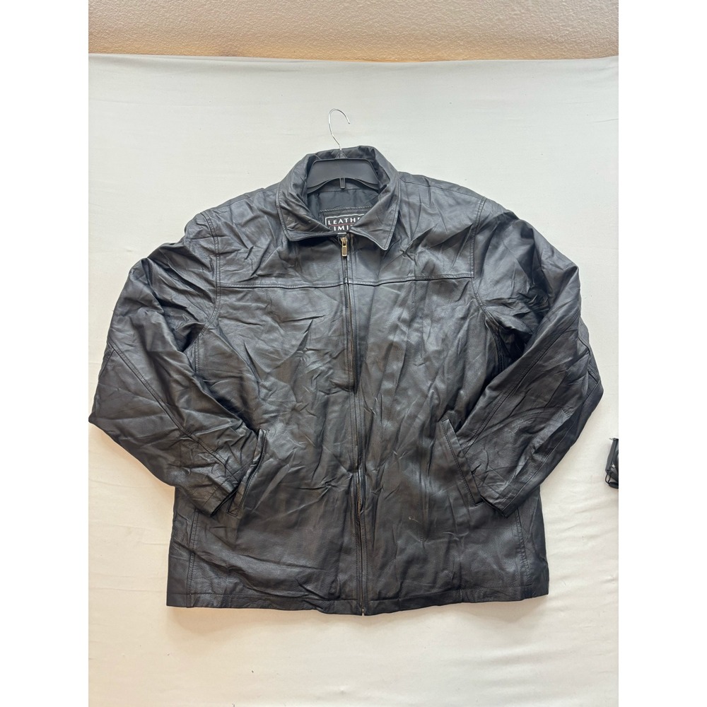 Leather Limited Mens Black Leather Full Zip Jacket Size XL Classic Point Collar